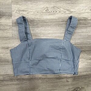 Lulus Gingham Crop Top Sleeveless Blue White Checkered Summer Casual Size L‎